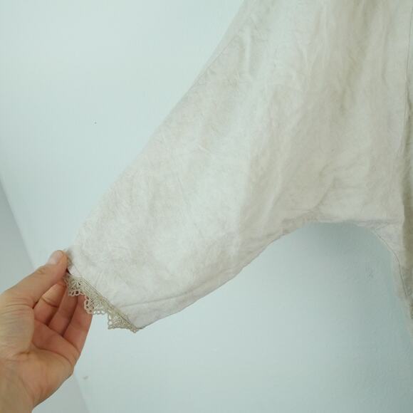 Embroidered Lace Kimono Topper Shabby Chic Artsy Romantic Linen ? Boho Coastal - Picture 3 of 15